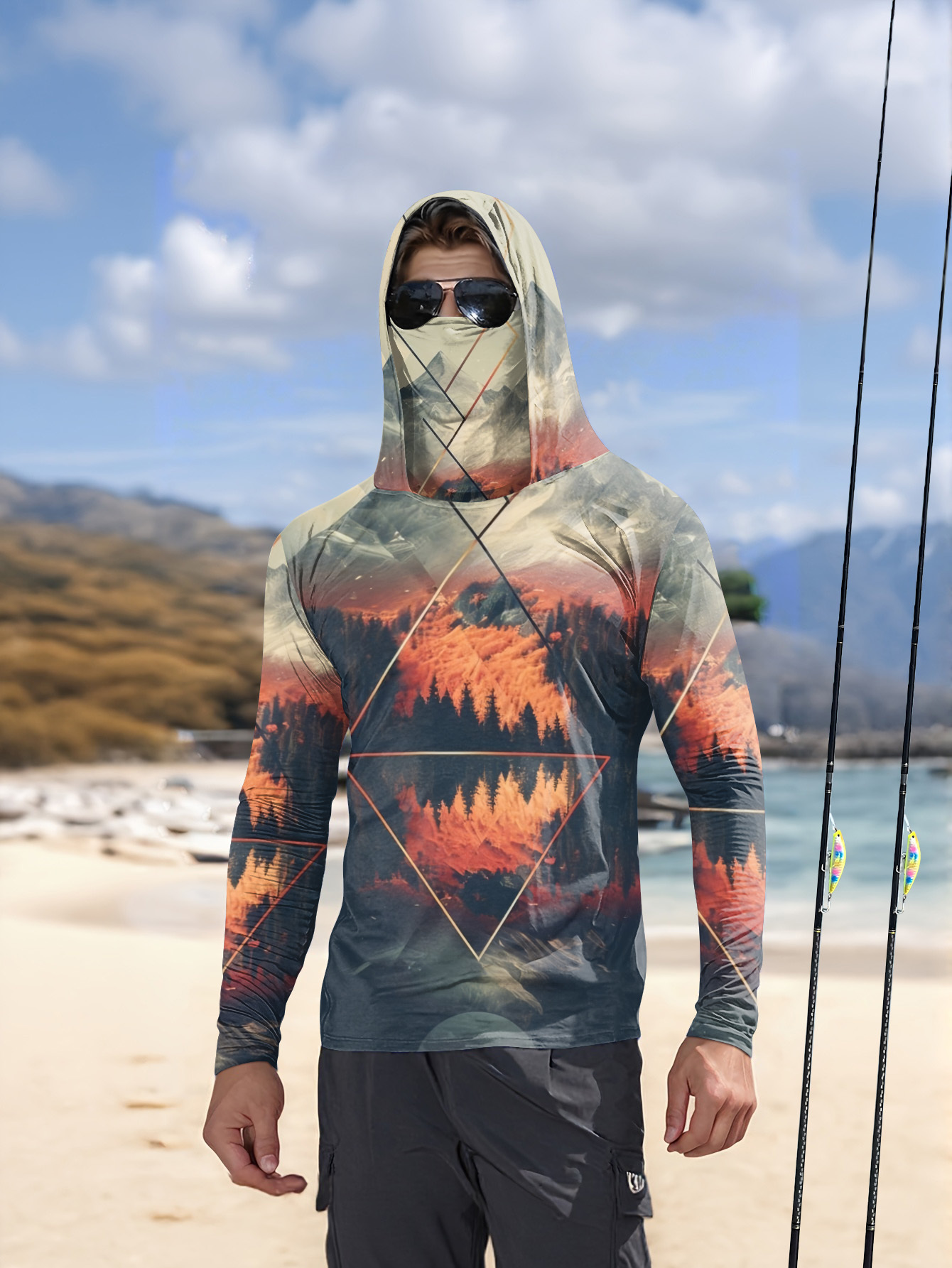 Outdoor Men's Fishing Hoodie B - Fishing Mask Sun Protection ulasan dan harga